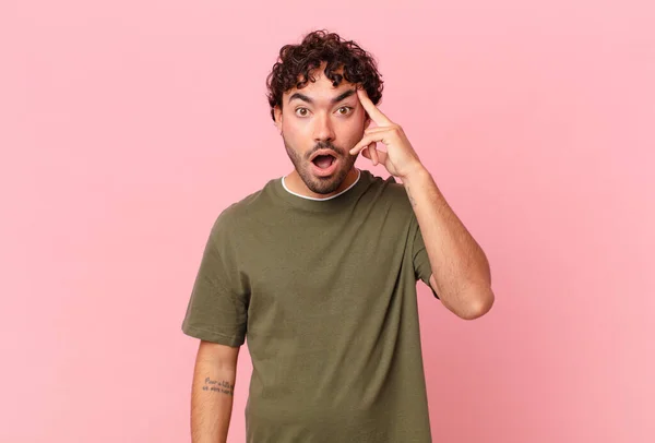 Hispanic Handsome Man Looking Surprised Open Mouthed Shocked Realizing New — Stock Photo, Image