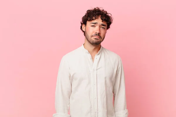 Hispanic Handsome Man Feeling Sad Whiney Unhappy Look Crying Negative — Stock Photo, Image