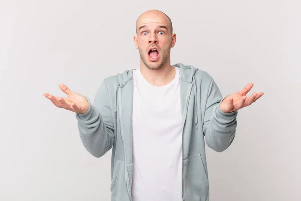 Bald Man Open Mouthed Amazed Shocked Astonished Unbelievable Surprise — Stock Photo, Image