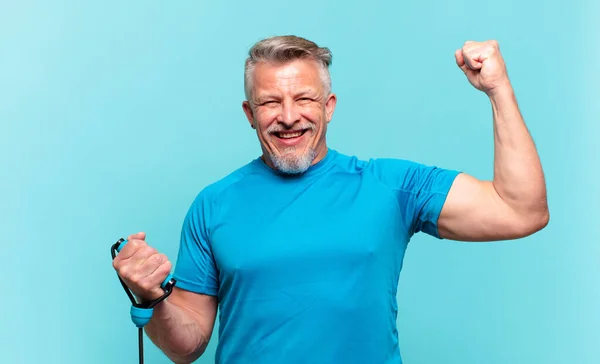 Senior Handsome Man Practising Fitness Wearing Sport Clothes — Stock Fotó