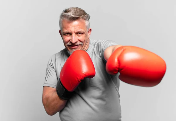 Senior Handsome Man Boxing — Foto de Stock