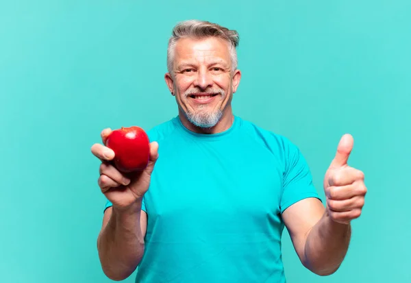 Senior Handsome Man Apple — Stock Fotó