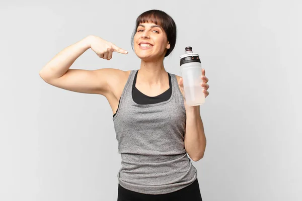 Young Fitness Woman Water Can — Stock Photo, Image