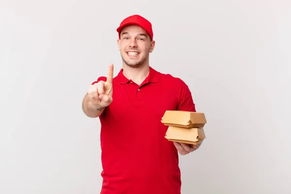 Sorrindo Orgulhosamente Confiantemente Fazendo Pose Número Triunfante Sentindo Como Líder — Fotografia de Stock