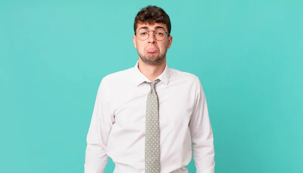 Mladý Podnikatel Cítí Smutný Fňukající Nešťastným Pohledem Pláče Negativním Frustrovaným — Stock fotografie