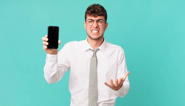 Business Smartphone Looking Angry Annoyed Frustrated Screaming Wtf Whats Wrong — Stock Photo, Image