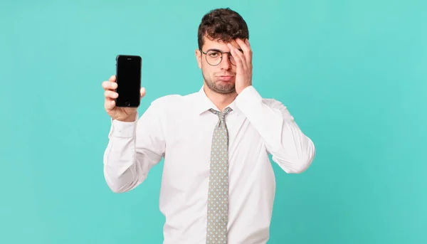 Business Smartphone Feeling Bored Frustrated Sleepy Tiresome Dull Tedious Task — Stock Photo, Image