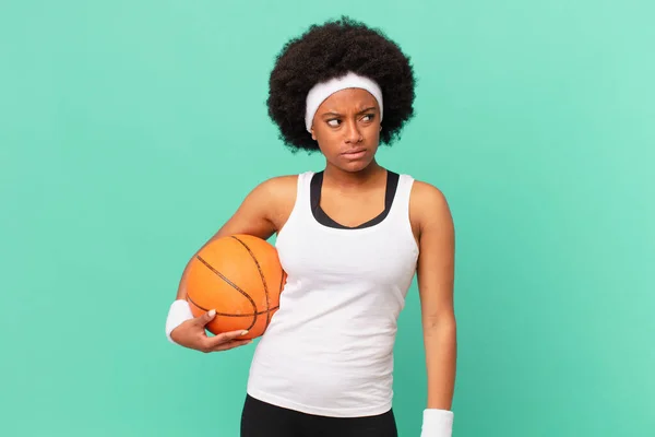 Afro Woman Feeling Sad Upset Angry Looking Side Negative Attitude — Stock Photo, Image