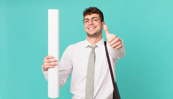 Architect Feeling Proud Carefree Confident Happy Smiling Positively Thumbs — Stock Photo, Image