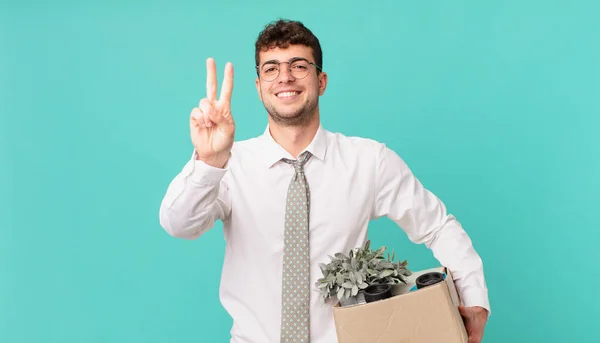 Businessman Smiling Looking Happy Carefree Positive Gesturing Victory Peace One — Stock Photo, Image