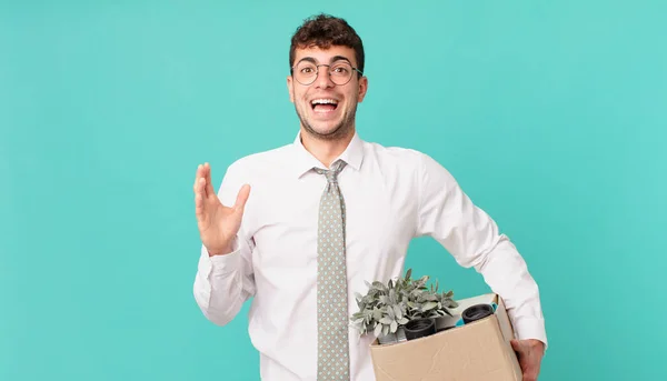 Uomo Affari Sentirsi Felice Eccitato Sorpreso Scioccato Sorridente Stupito Qualcosa — Foto Stock