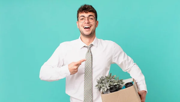 Businessman Looking Excited Surprised Pointing Side Upwards Copy Space Dismissal — Stock Photo, Image