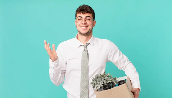 Geschäftsmann Der Glücklich Überrascht Und Fröhlich Ist Mit Positiver Einstellung — Stockfoto