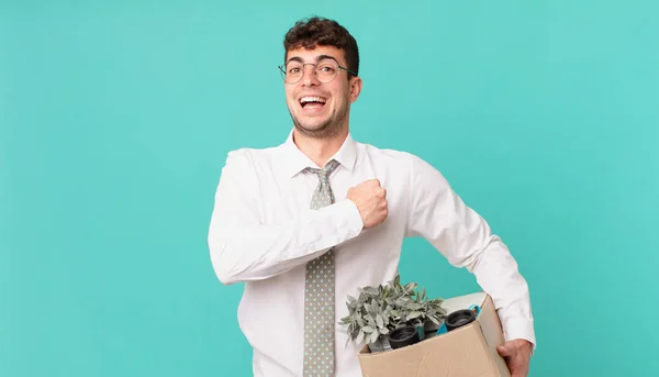 Empresário Sentindo Feliz Positivo Bem Sucedido Motivado Enfrentar Desafio Celebrar — Fotografia de Stock