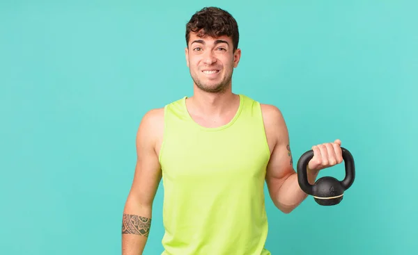 Hombre Fitness Mirando Perplejo Confundido Mordiendo Labio Con Gesto Nervioso — Foto de Stock