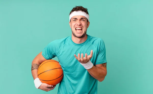 Fitness Man Looking Desperate Frustrated Stressed Unhappy Annoyed Shouting Screaming — Stock Photo, Image