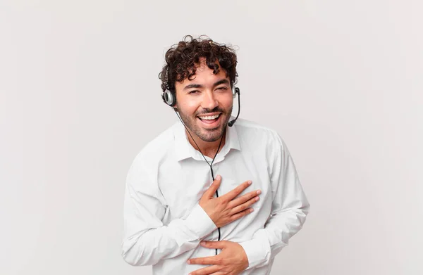 Telemarketer Laughing Out Loud Some Hilarious Joke Feeling Happy Cheerful — Stock Photo, Image