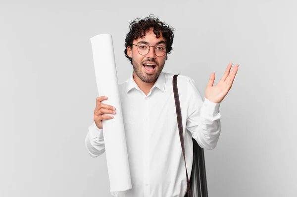 Architect Feeling Happy Excited Surprised Shocked Smiling Astonished Something Unbelievable — Stock Photo, Image