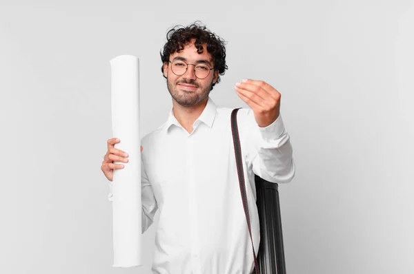 Architect Making Capice Money Gesture Telling You Pay Your Debts — Stock Photo, Image