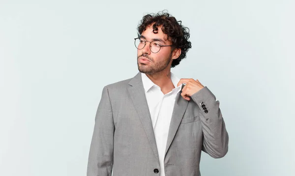 Hispanic Businessman Feeling Stressed Anxious Tired Frustrated Pulling Shirt Neck — Stockfoto