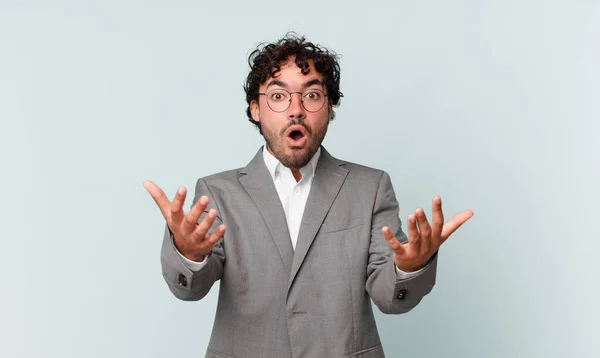 Hispanic Businessman Open Mouthed Amazed Shocked Astonished Unbelievable Surprise — Stockfoto