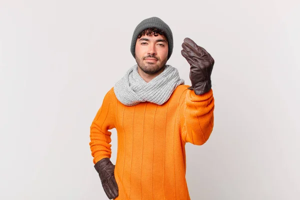 Hispanic Man Making Capice Money Gesture Telling You Pay Your — Fotografia de Stock