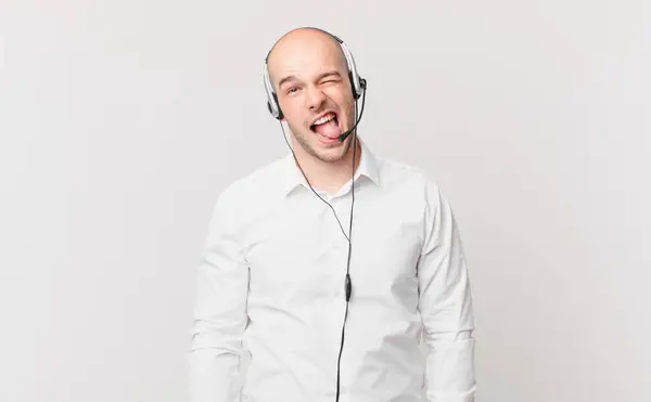 Careca Olhando Com Raiva Irritado Frustrado Gritando Wtf Que Está — Fotografia de Stock