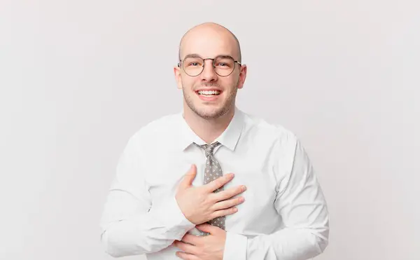 Bald Businessman Laughing Out Loud Some Hilarious Joke Feeling Happy — Stock Photo, Image