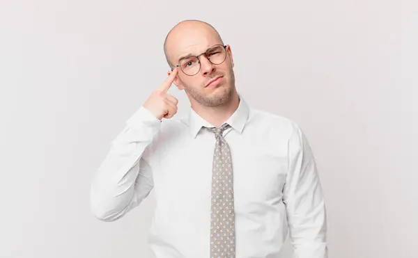 Bald Businessman Feeling Confused Puzzled Showing You Insane Crazy Out — Stock Photo, Image