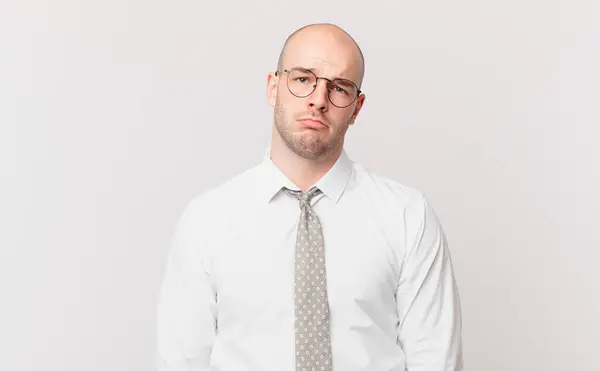 Bald Businessman Feeling Sad Whiney Unhappy Look Crying Negative Frustrated — Stock Photo, Image