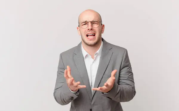 Bald Businessman Looking Desperate Frustrated Stressed Unhappy Annoyed Shouting Screaming — Stock Photo, Image