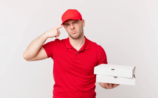 Pizza Leveren Man Gevoel Verward Verbaasd Waaruit Blijkt Dat Gek — Stockfoto