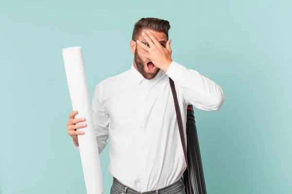 Young Handsome Man Looking Shocked Scared Terrified Covering Face Hand — Φωτογραφία Αρχείου