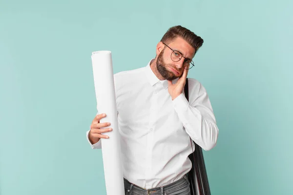 Ung Stilig Man Känner Sig Uttråkad Frustrerad Och Sömnig Efter — Stockfoto