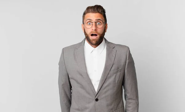 Young Handsome Man Looking Very Shocked Surprised Business Concept — Stockfoto