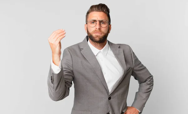 Young Handsome Man Making Capice Money Gesture Telling You Pay — Foto de Stock