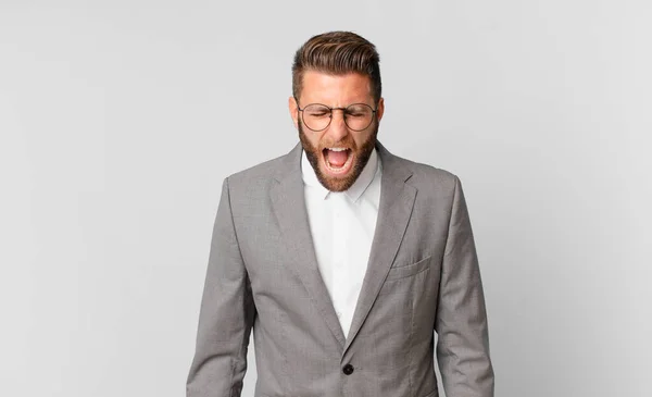 Young Handsome Man Shouting Aggressively Looking Very Angry Business Concept — Stok fotoğraf