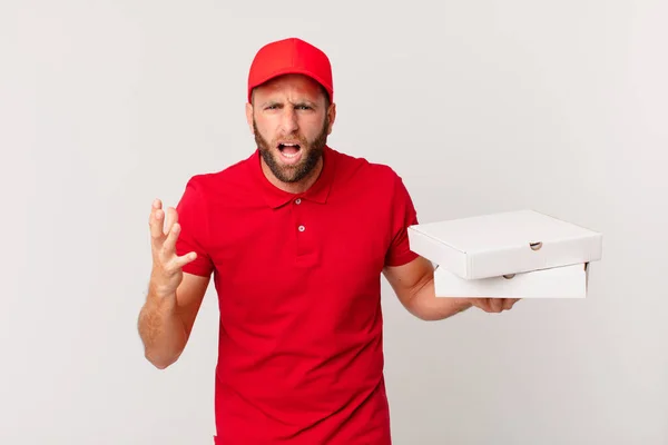 Young Handsome Man Looking Angry Annoyed Frustrated Pizza Delivering Concept —  Fotos de Stock