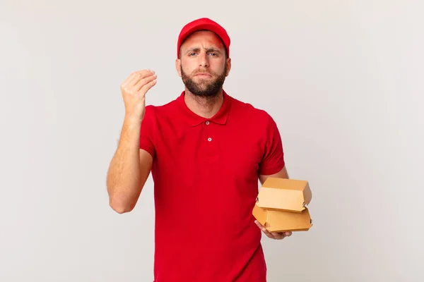 Young Handsome Man Making Capice Money Gesture Telling You Pay — Stok fotoğraf