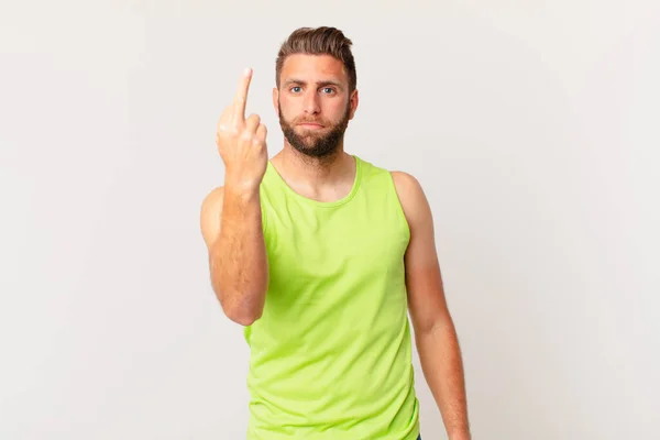 Young Handsome Man Feeling Angry Annoyed Rebellious Aggressive Fitness Concept — Stockfoto