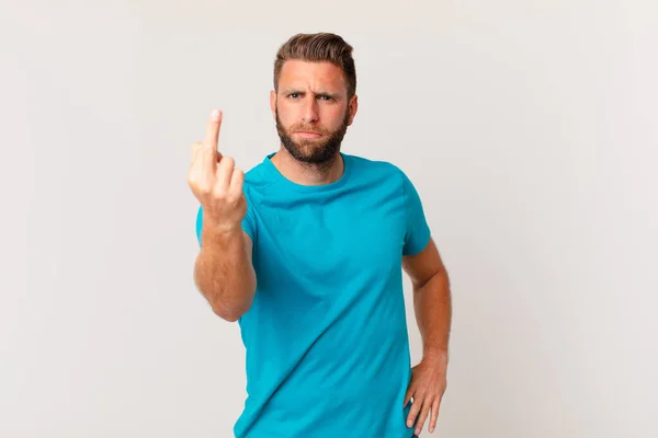 Young Handsome Man Feeling Angry Annoyed Rebellious Aggressive Fitness Concept — Stock Photo, Image