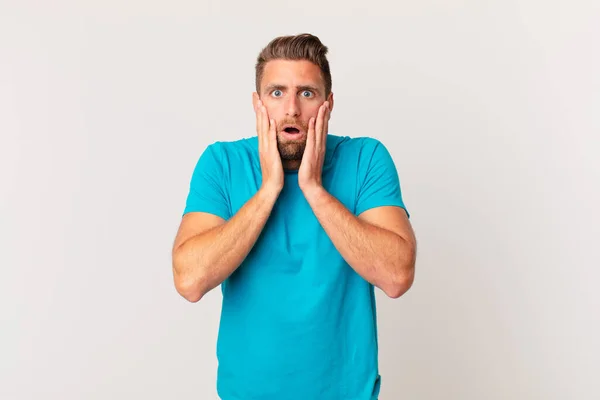 Young Handsome Man Feeling Shocked Scared Fitness Concept — Fotografia de Stock