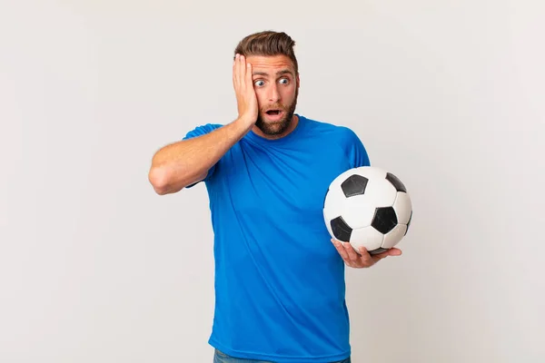 Young Handsome Man Feeling Happy Excited Surprised Soccer Concept — Fotografia de Stock