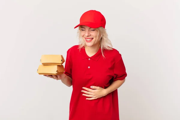 Young Pretty Woman Laughing Out Loud Some Hilarious Joke Burger — Stok fotoğraf