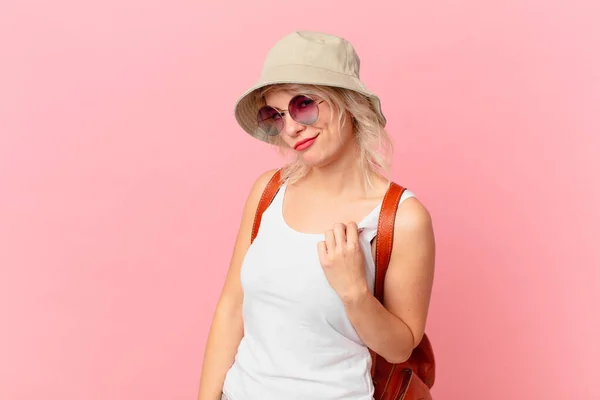 Young Pretty Woman Looking Arrogant Successful Positive Proud Summer Tourist — Stockfoto
