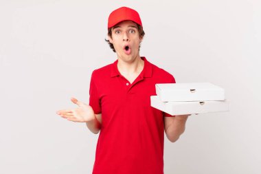 pizza deliver man feeling extremely shocked and surprised