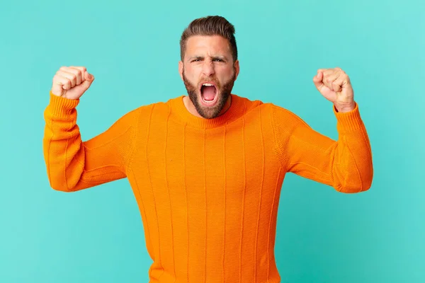 Young Handsome Man Shouting Aggressively Angry Expression — Stock Photo, Image