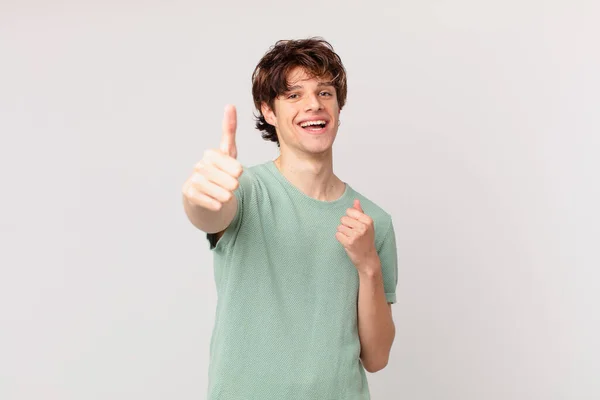 Young Handsome Man Feeling Proud Smiling Positively Thumbs — Stock Photo, Image