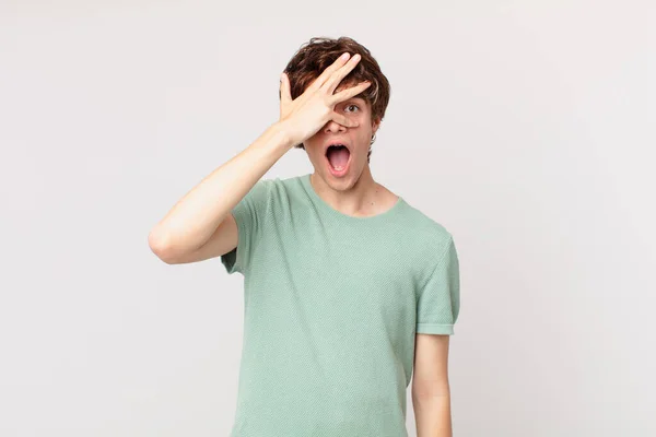 Young Handsome Man Looking Shocked Scared Terrified Covering Face Hand — Stock Photo, Image