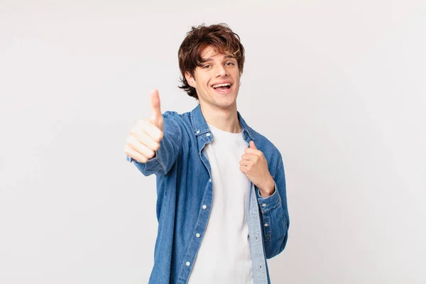 Young Handsome Man Feeling Proud Smiling Positively Thumbs — Stock Photo, Image